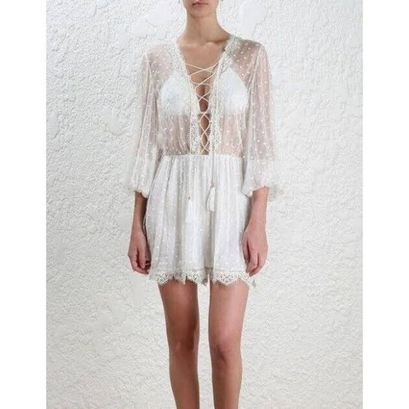 Zimmermann Pants - Zimmermann Oleander Lattice Playsuit Silk Size 1 / 10